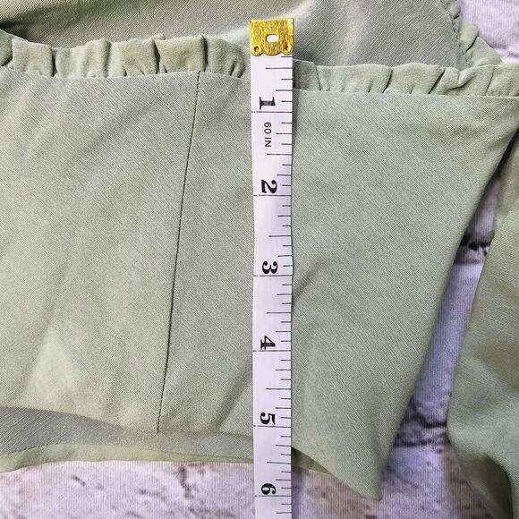 Herencia Collection Green Bustier Crop Top Puff Sleeve Embroidered Detail Size M - Picture 9 of 10